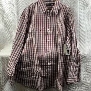 St Johns Bay Mens 3X Shirt 80s 2-Ply Poplin Plaid Long Sleeve Red Big & Tall NWT